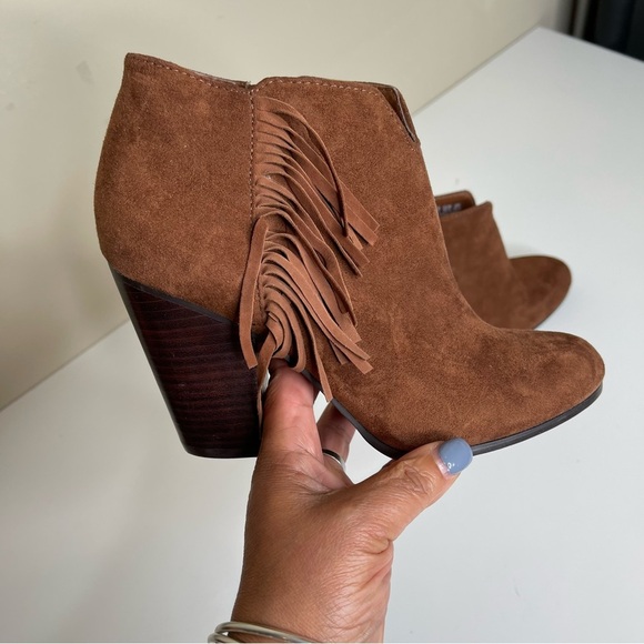 Carlos Santana Tempe Brown Suede Fringe Booties - Picture 1 of 9